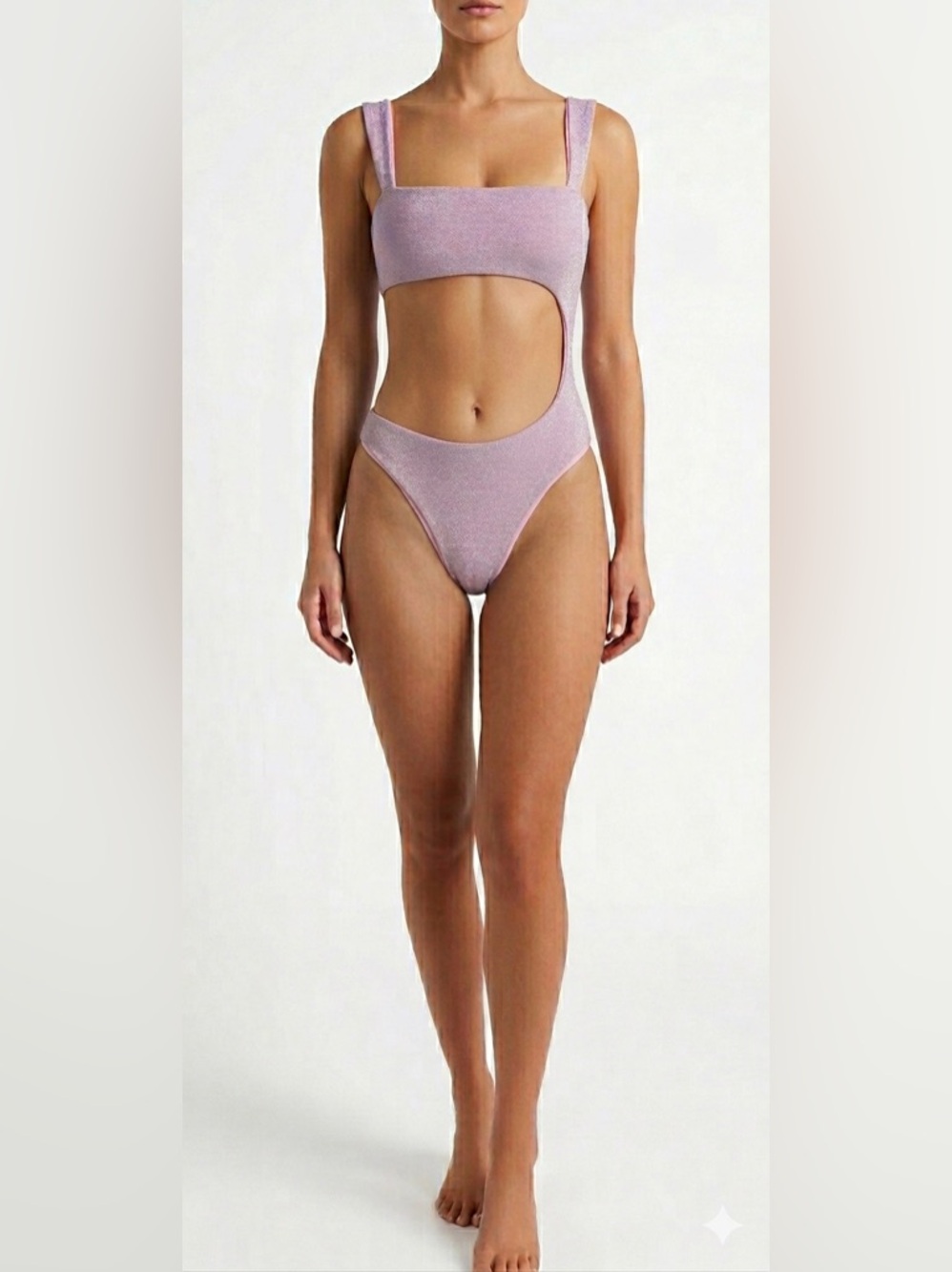 Purple Silver Glitter Women’s Textured Cutout One-Piece Swimsuit/Matching Skirt